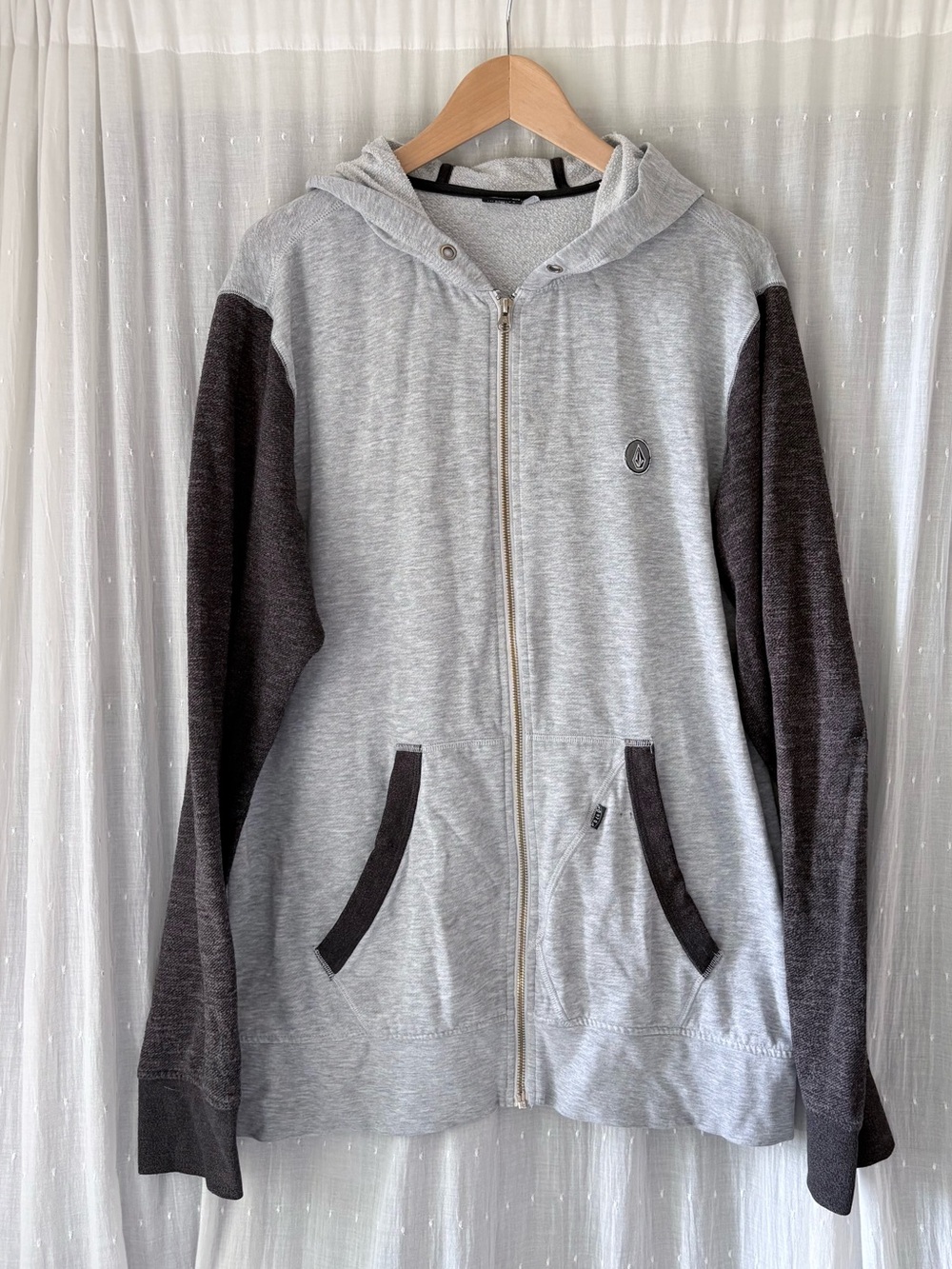 Volcom Gray and Black Hooded Zip Sweatshirt